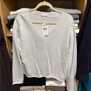 MANGO Light Gray V-Neck Long Sleeve Top